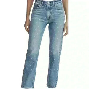 RM Rebecca Minkoff Women's Crystal Embelished Denim Jeans Size 12 Wide Leg